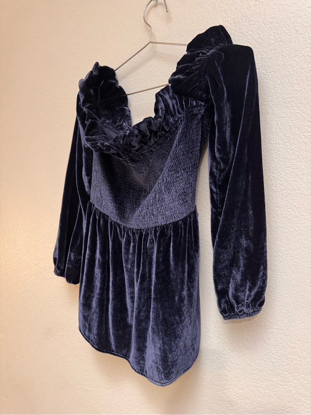 Chelsea28 Velvet Ruffle-Smock Tunic in Deep Navy